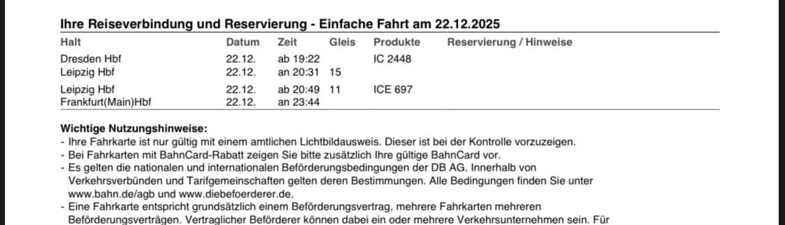 금일 독일 드레스덴 > 프랑크푸르트 기차티켓 양도