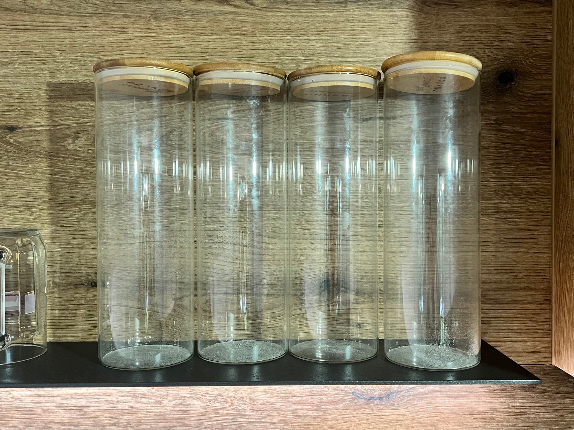 우드 뚜껑 유리 보관용기 4개 세트 판매